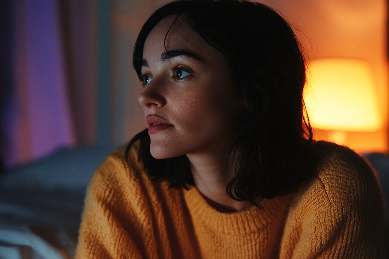 Une femme assise dans sa chambre | Source : Midjourney