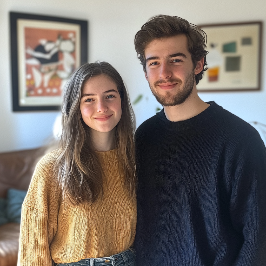 Une jeune femme debout avec son frère | Source : Midjourney