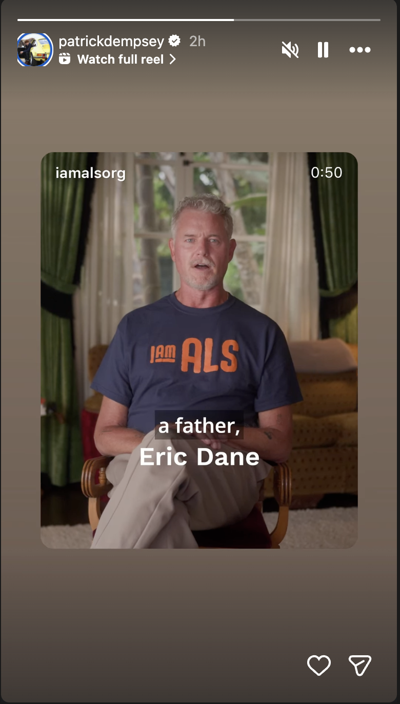 Repost par Patric Dempsey d'une vidéo de sensibilisation à la SLA réalisée par Eric Dane avant son décès, publiée en février 2026. | Source : Instagram/patrickdempsey