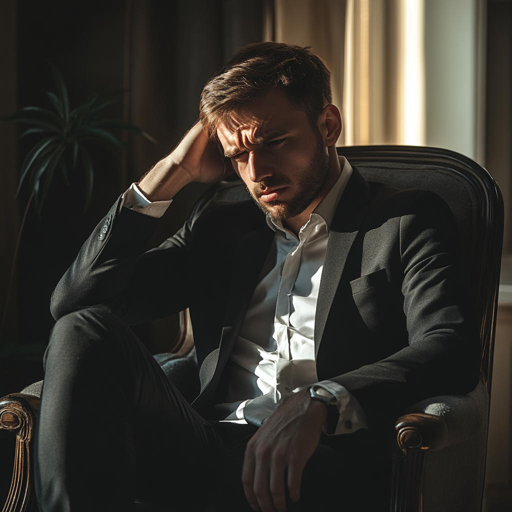 Un homme nerveux sur une chaise | Source : Midjourney