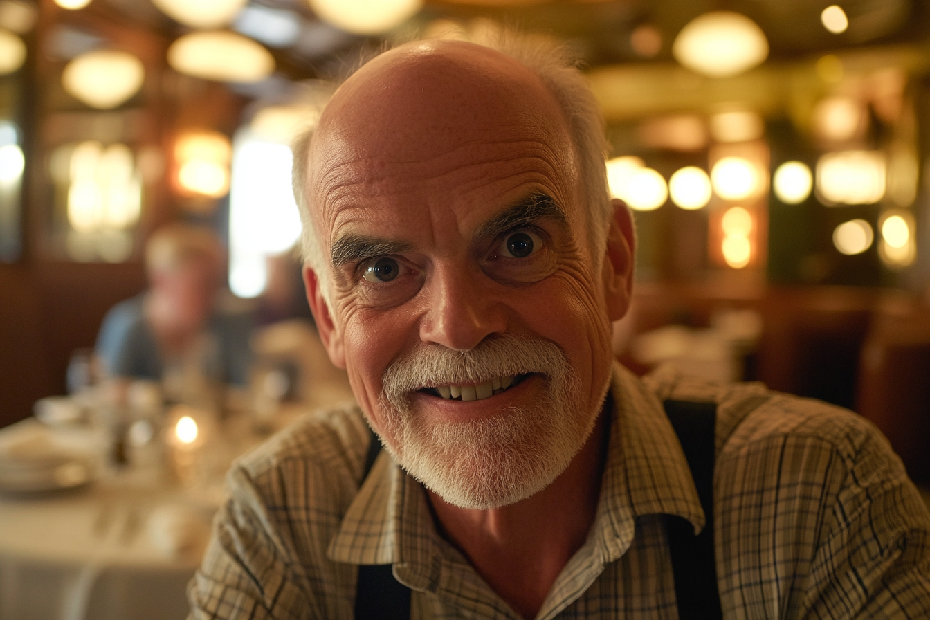 Un homme plus âgé dans un restaurant, souriant | Source : Midjourney