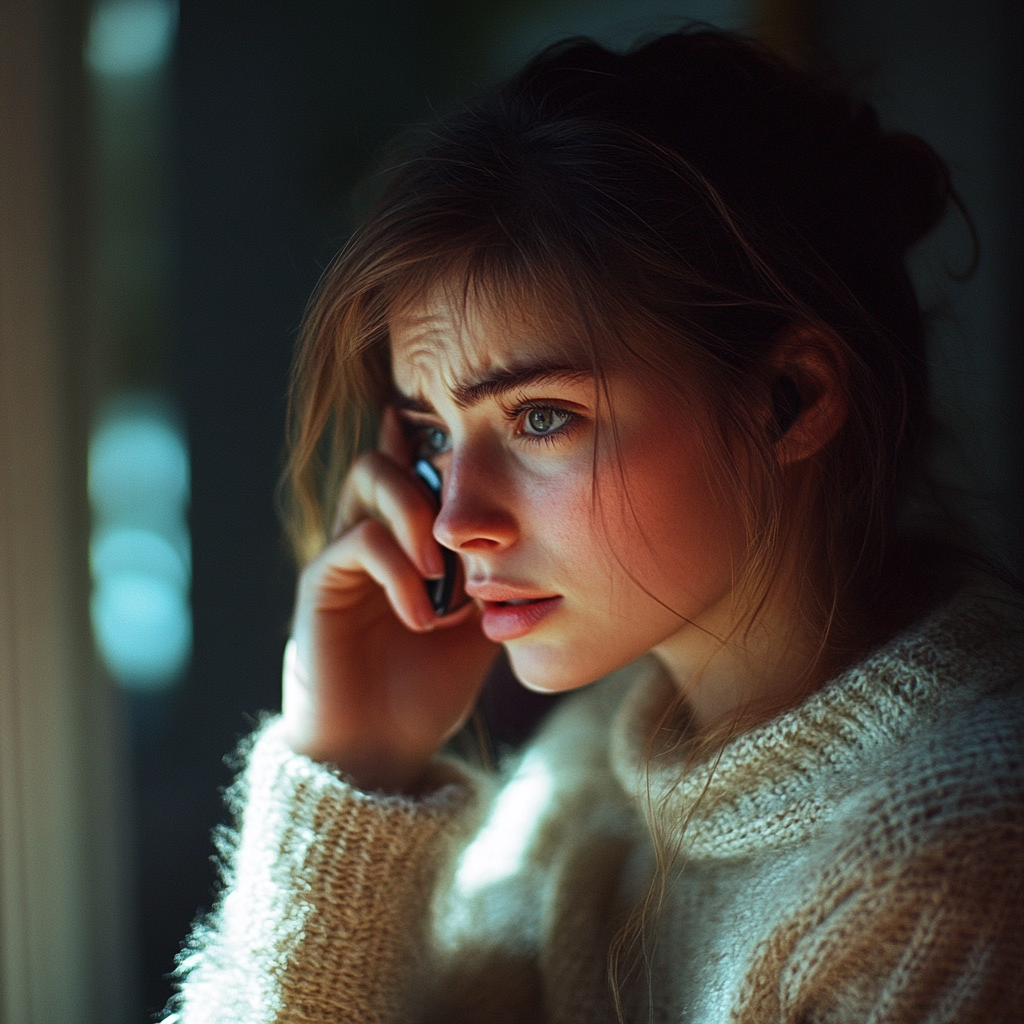 Une femme stressée lors d'un appel | Source : Midjourney