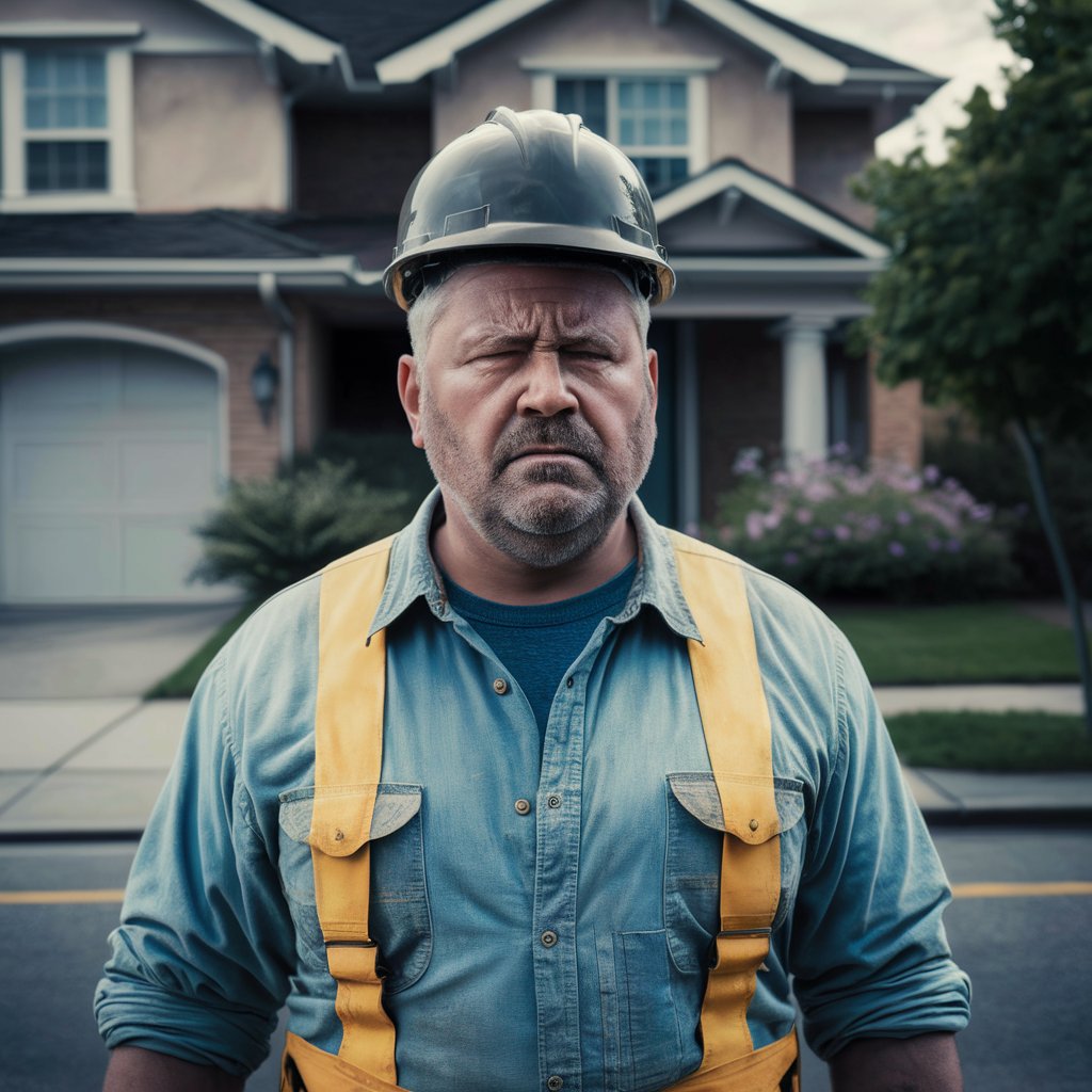 Un homme en tenue de chantier se renfrogne férocement | Source : Midjourney