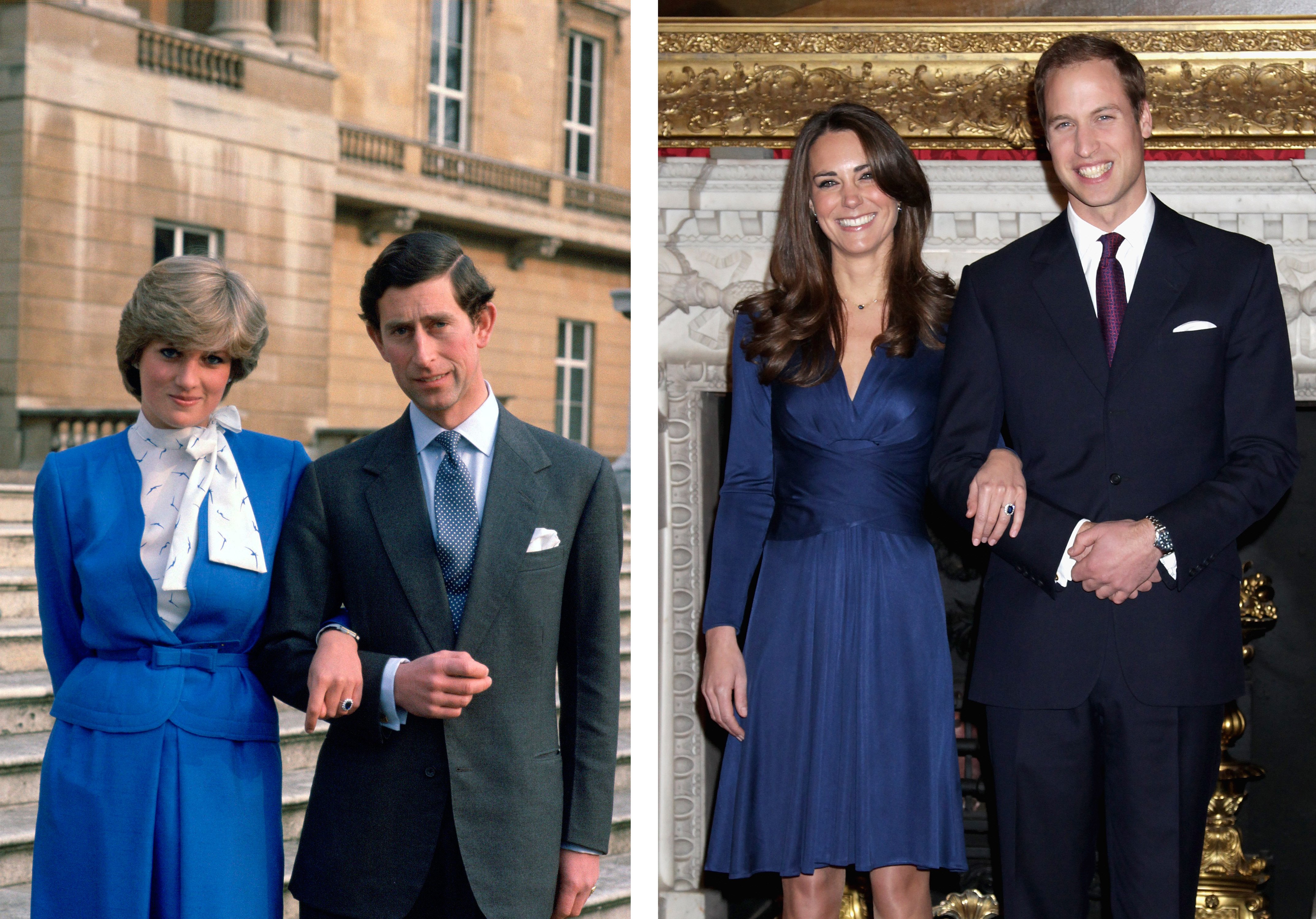 Photo comparant les fiançailles du prince Charles avec la princesse Diana et du prince William avec Kate Middleton | Source : Getty Images