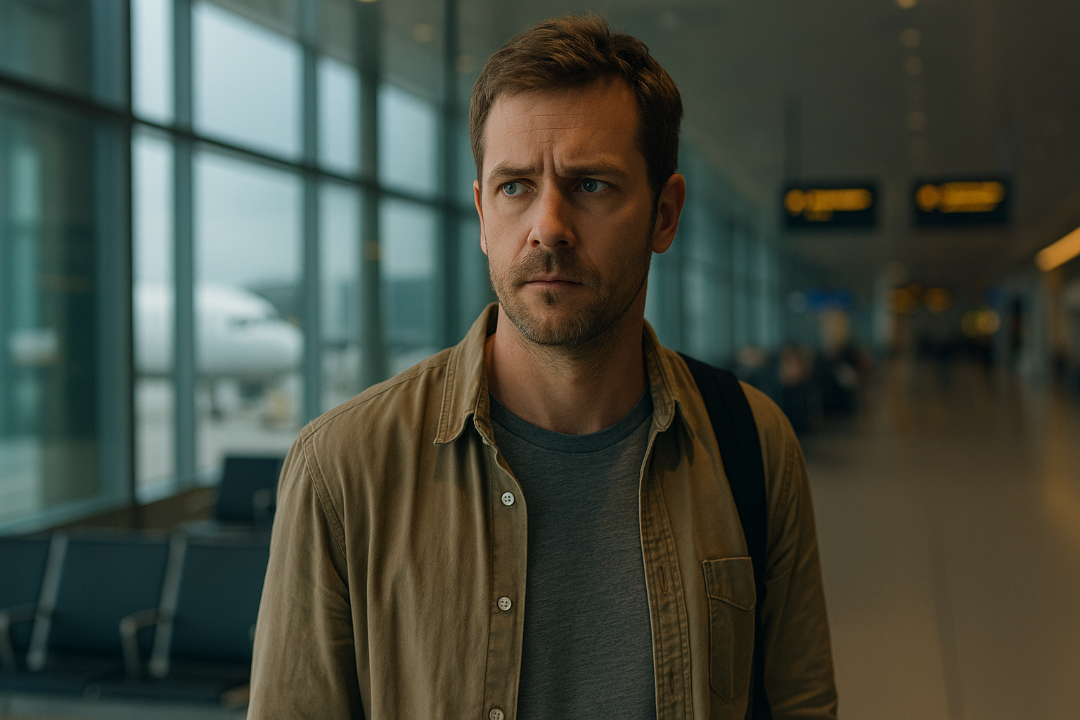 Un homme dans un aéroport | Source : Sora