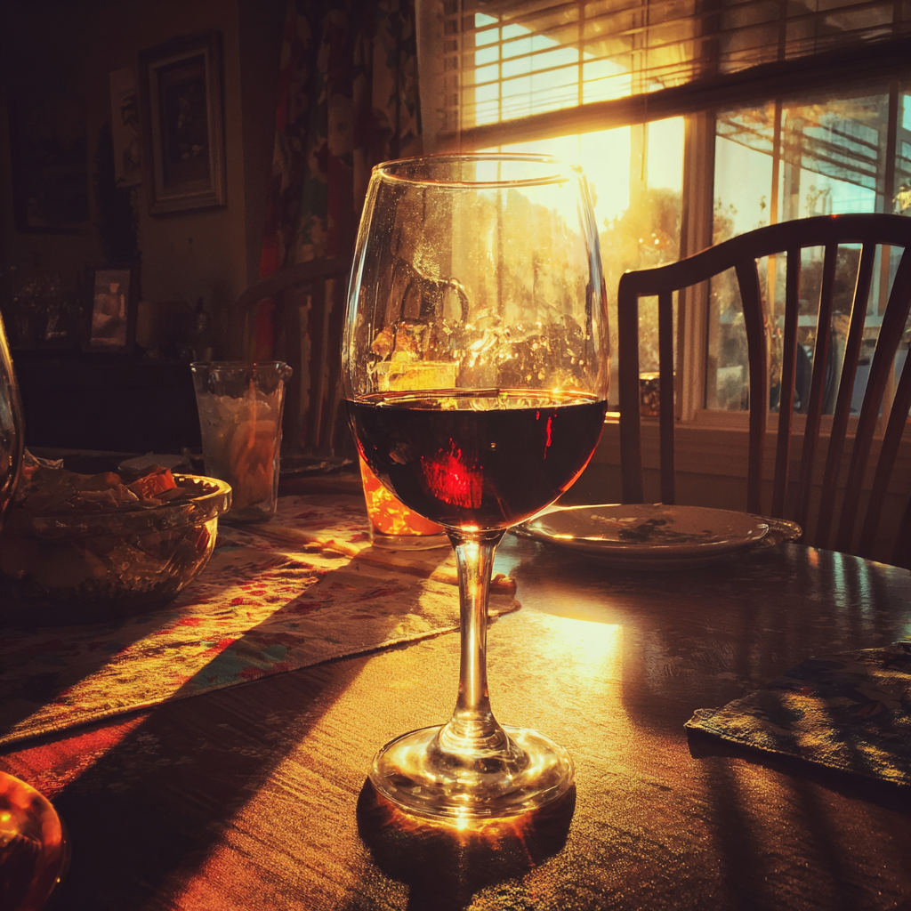 Un verre de vin rouge sur une table | Source : Midjourney