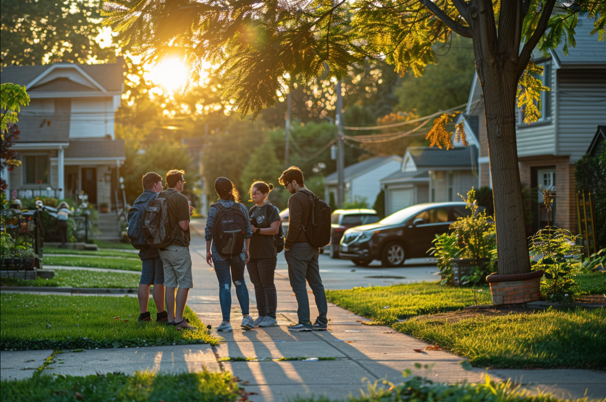 Un groupe de personnes conversant sur un trottoir | Source : Midjourney