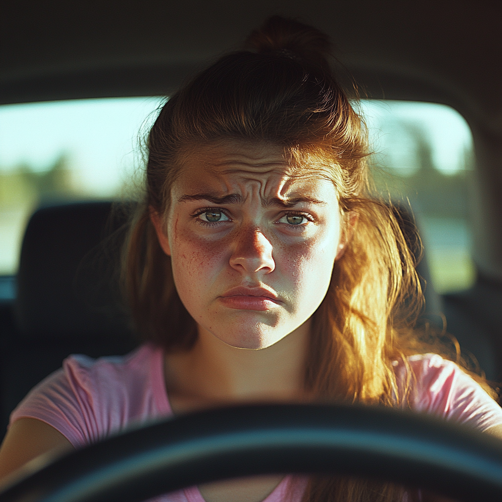 Une femme bouleversée au volant | Source : Midjourney