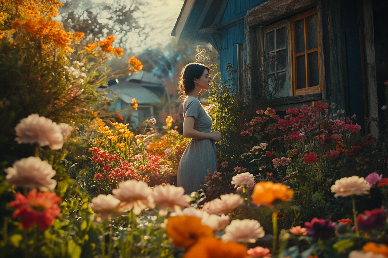 Une femme debout dans son jardin | Source : Midjourney