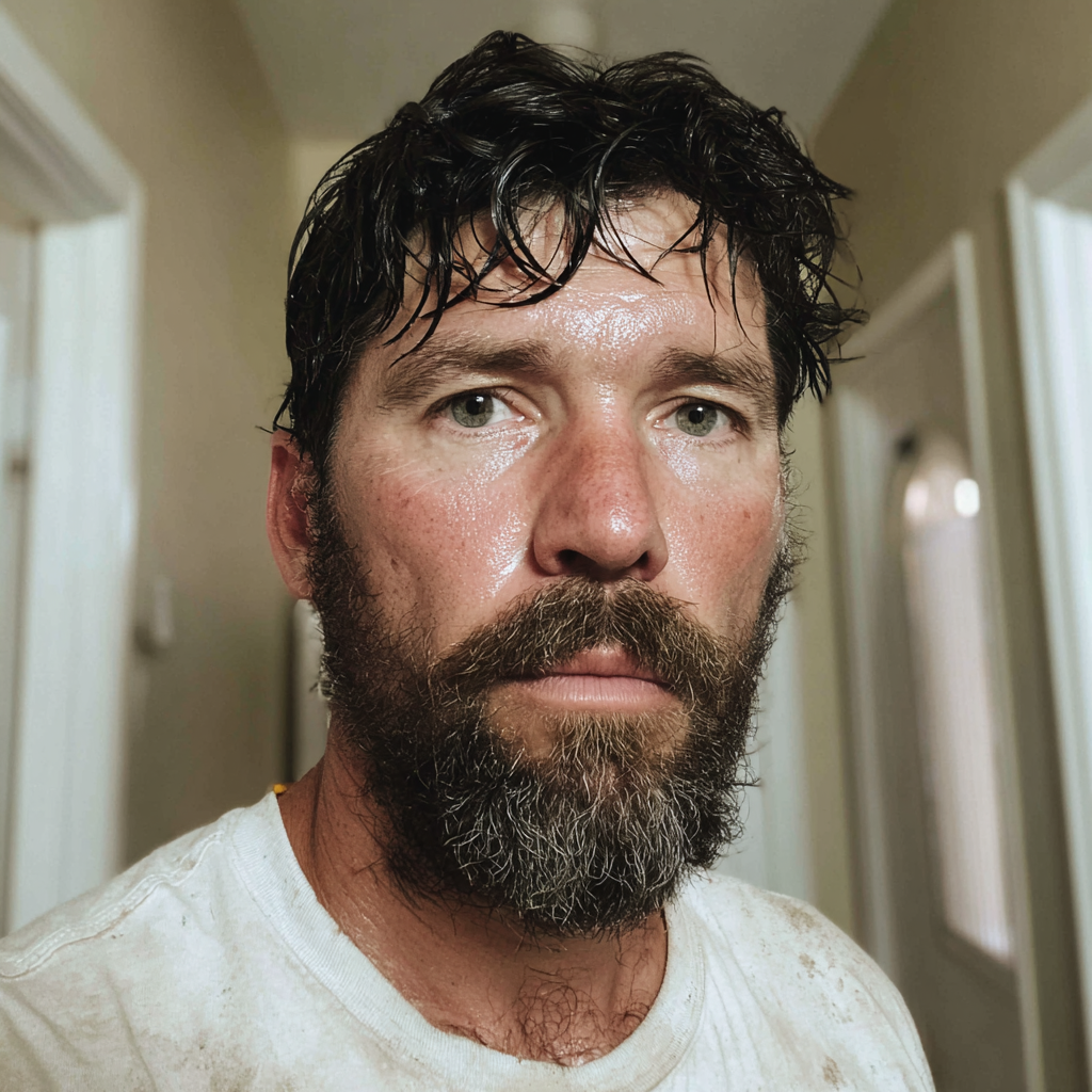 Un homme en sueur portant un t-shirt blanc | Source : Midjourney