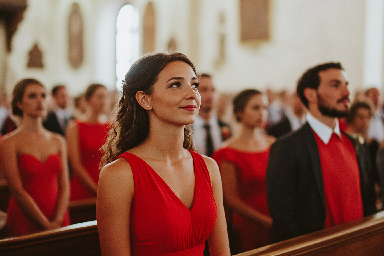 Invités de mariage portant du rouge | Source : Midjourney