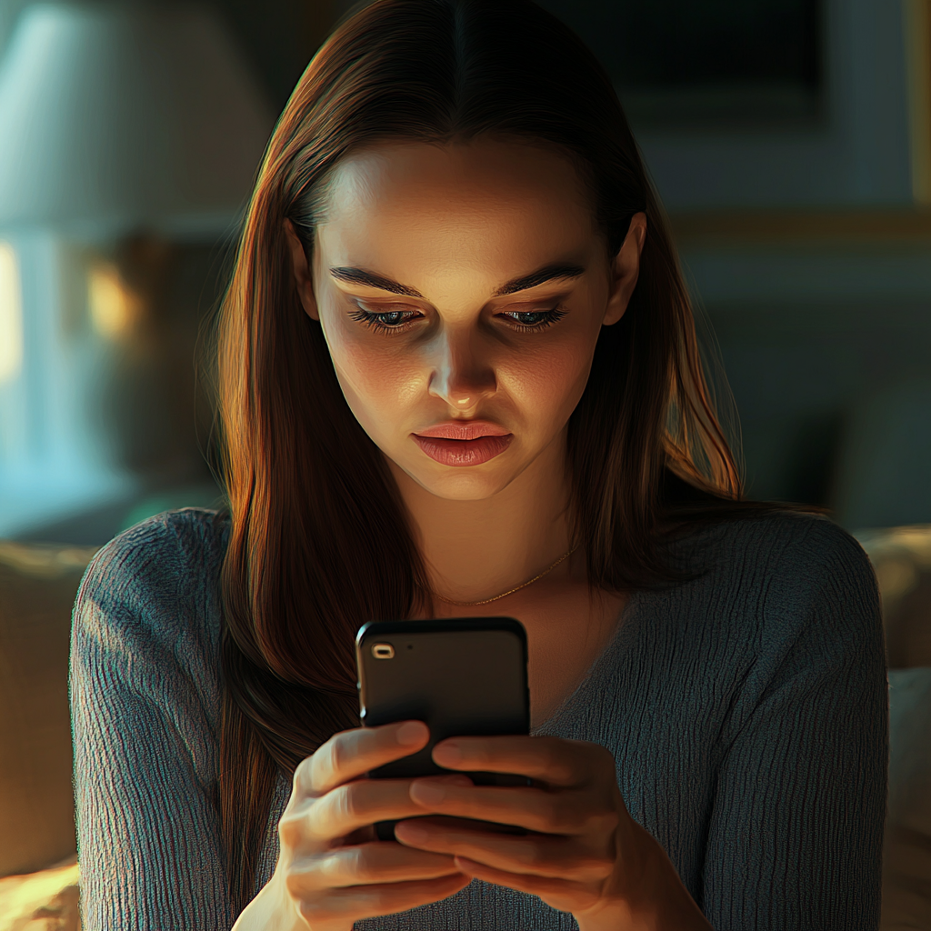 Une femme anxieuse qui consulte son téléphone | Source : Midjourney