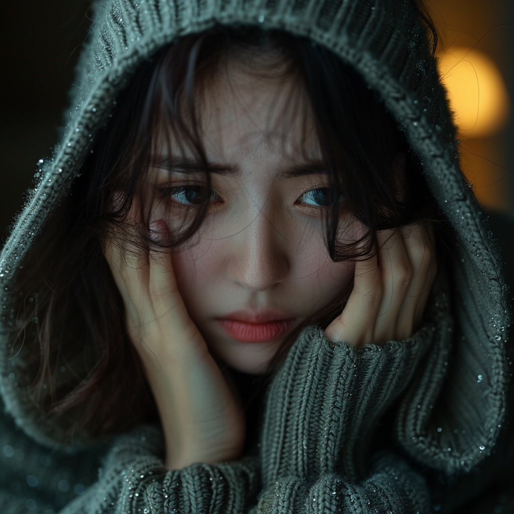 Jeune femme asiatique déprimée | Midjourney