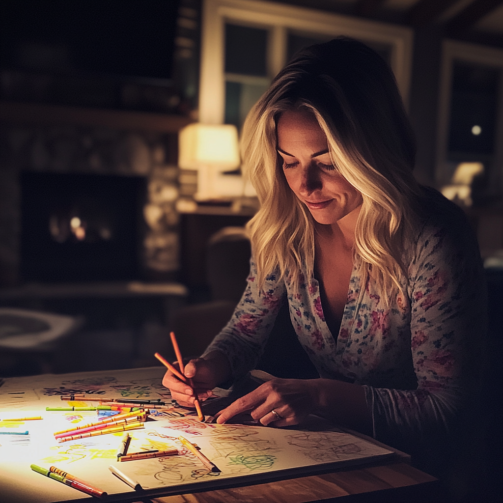 Une femme rassemblant des crayons de couleur | Source : Midjourney