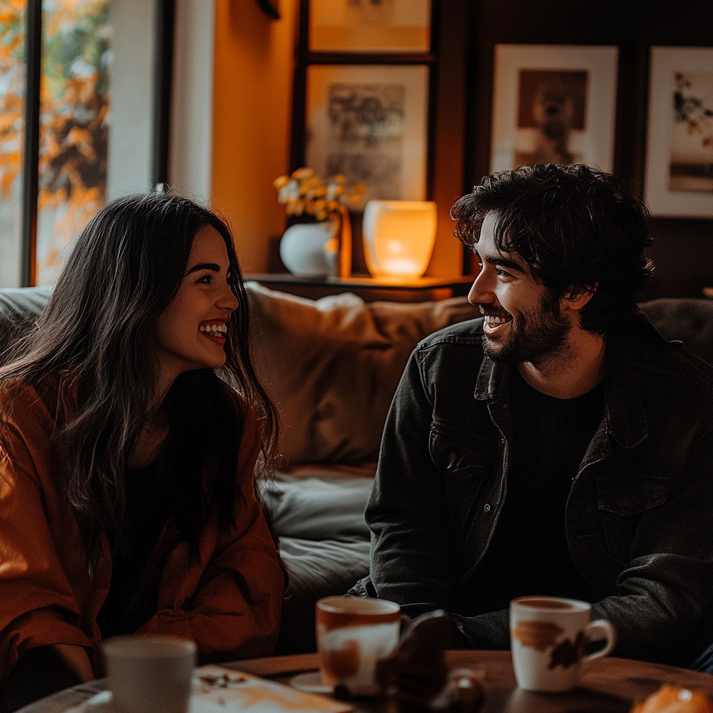 Un jeune couple dans son salon | Source : Midjourney