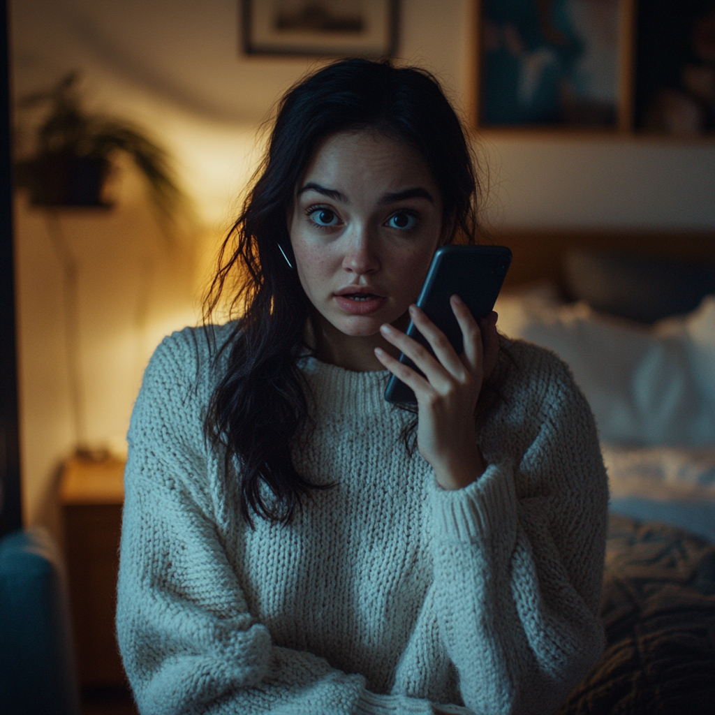 Une femme choquée qui parle au téléphone | Source : Midjourney