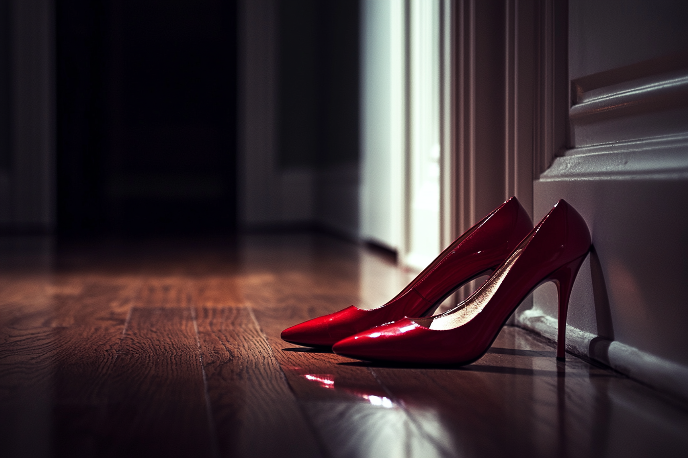 Une paire de talons aiguilles rouges abandonnée dans un couloir | Source : Midjourney