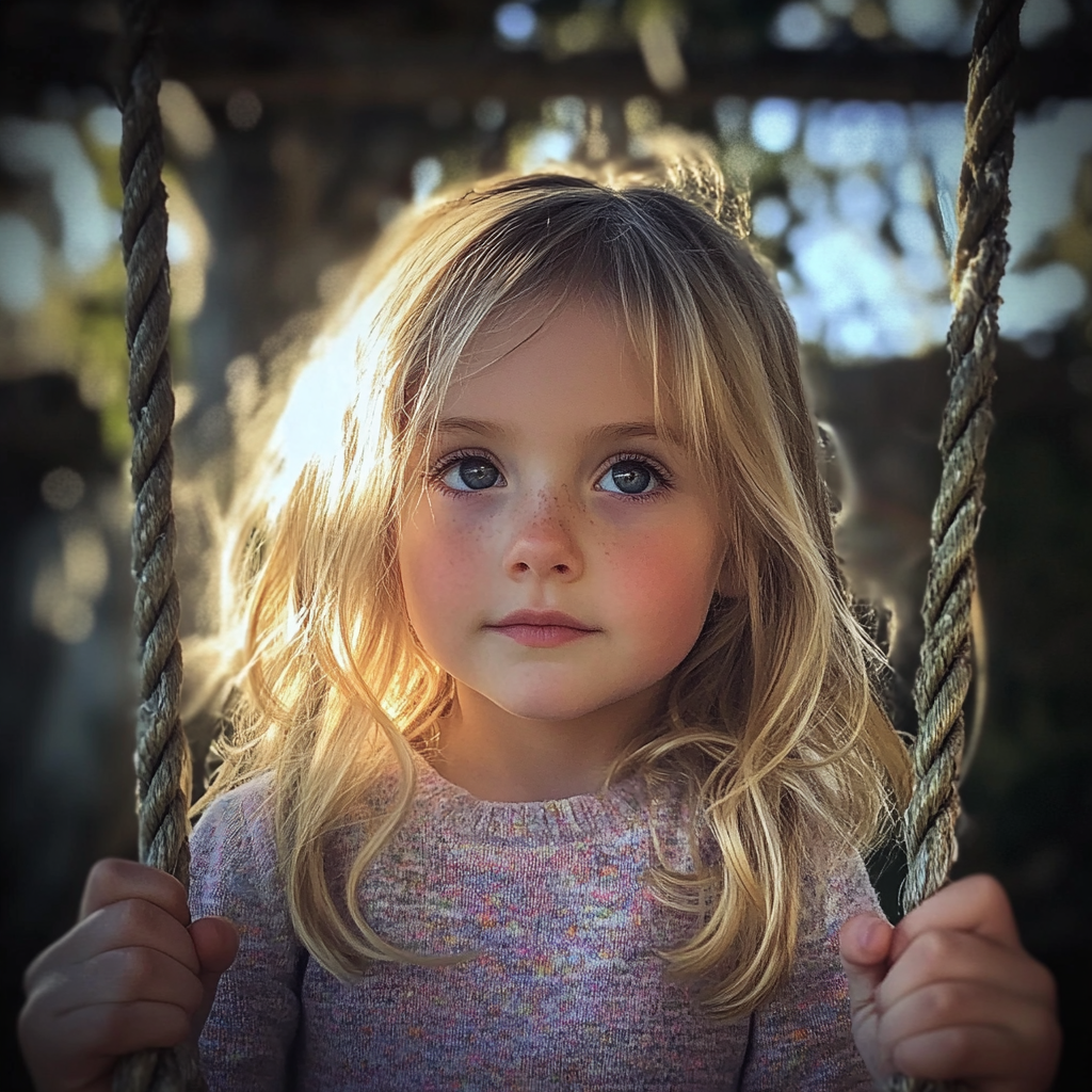 Une petite fille assise sur une balançoire | Source : Midjourney