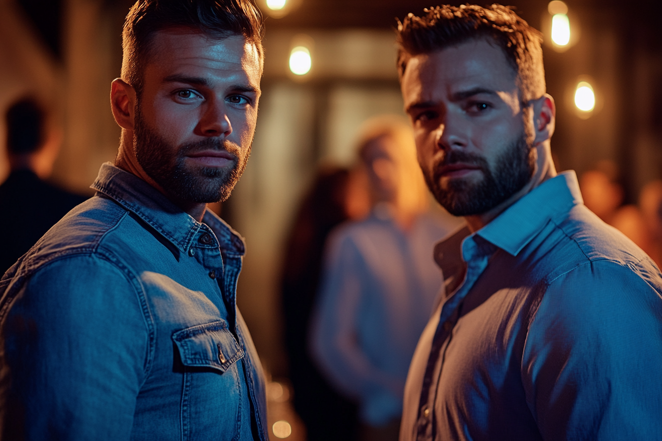 Deux hommes regardant droit devant eux | Source : Midjourney