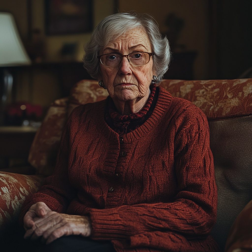 Une femme en colère assise sur son canapé | Source : Midjourney