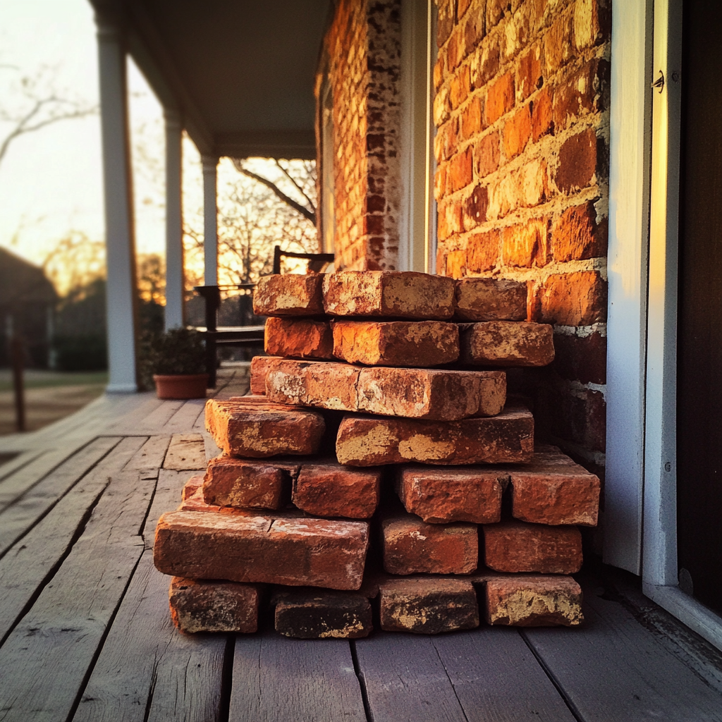 Une pile de briques sur un porche | Source : Midjourney