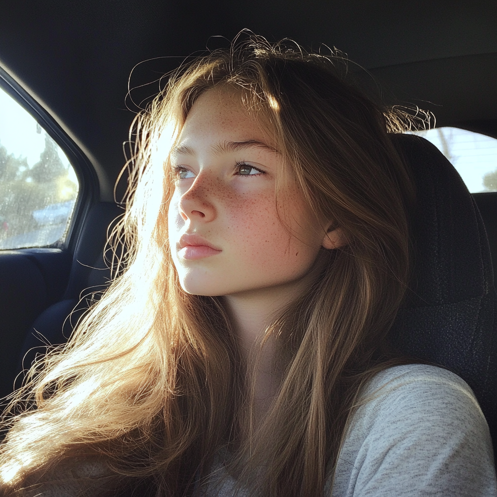 Une adolescente assise dans une voiture | Source : Midjourney