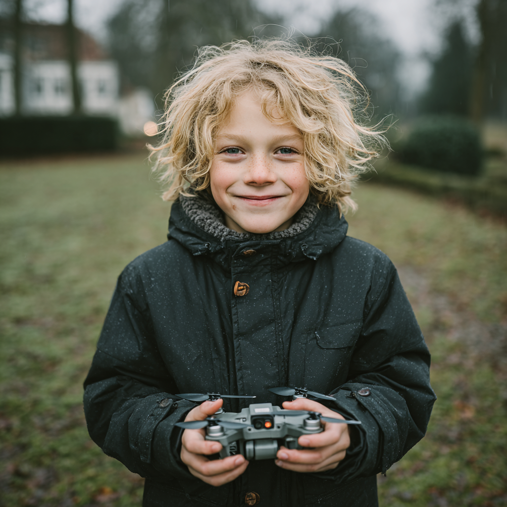 Un garçon heureux tenant un drone | Source : Midjourney