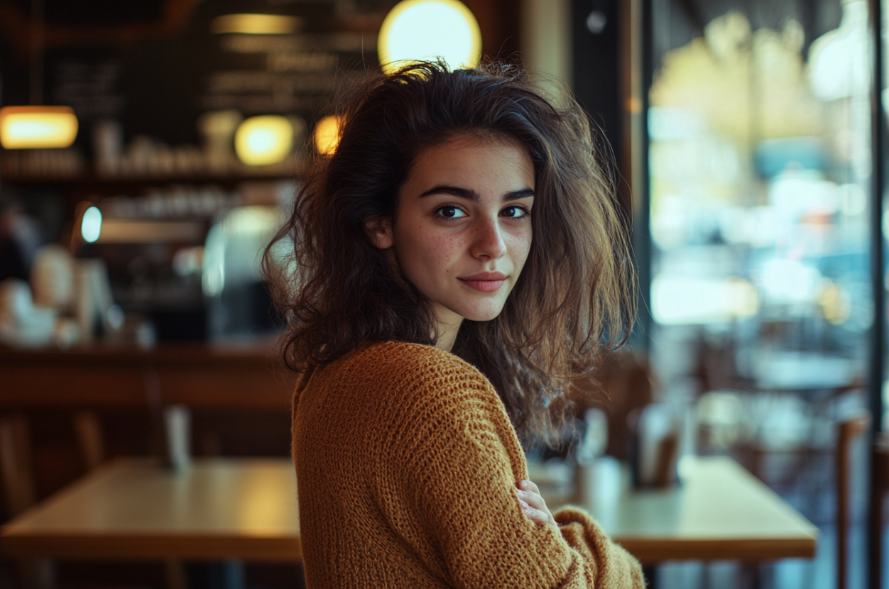 Une femme qui regarde par-dessus son épaule | Source : Midjourney