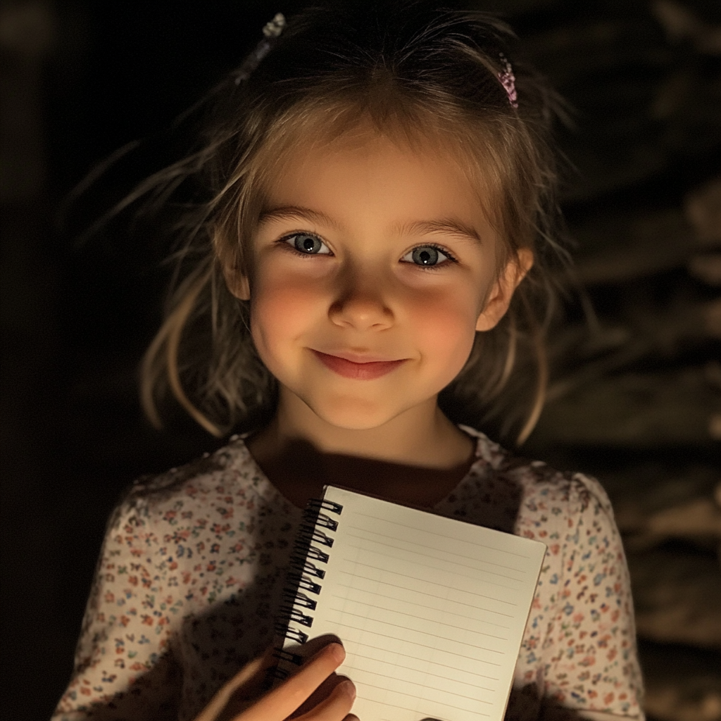 Une petite fille tenant un cahier | Source : Midjourney