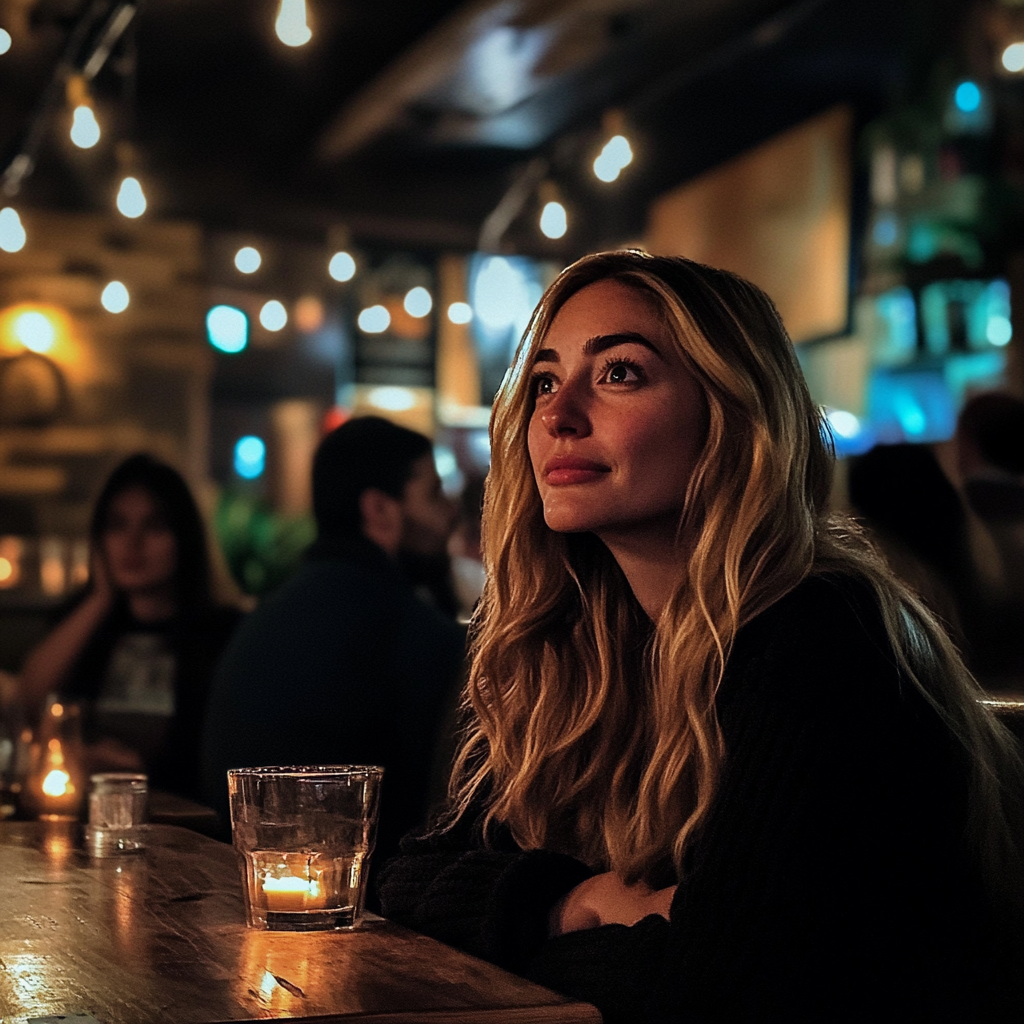 Une femme assise à un bar | Source : Midjourney