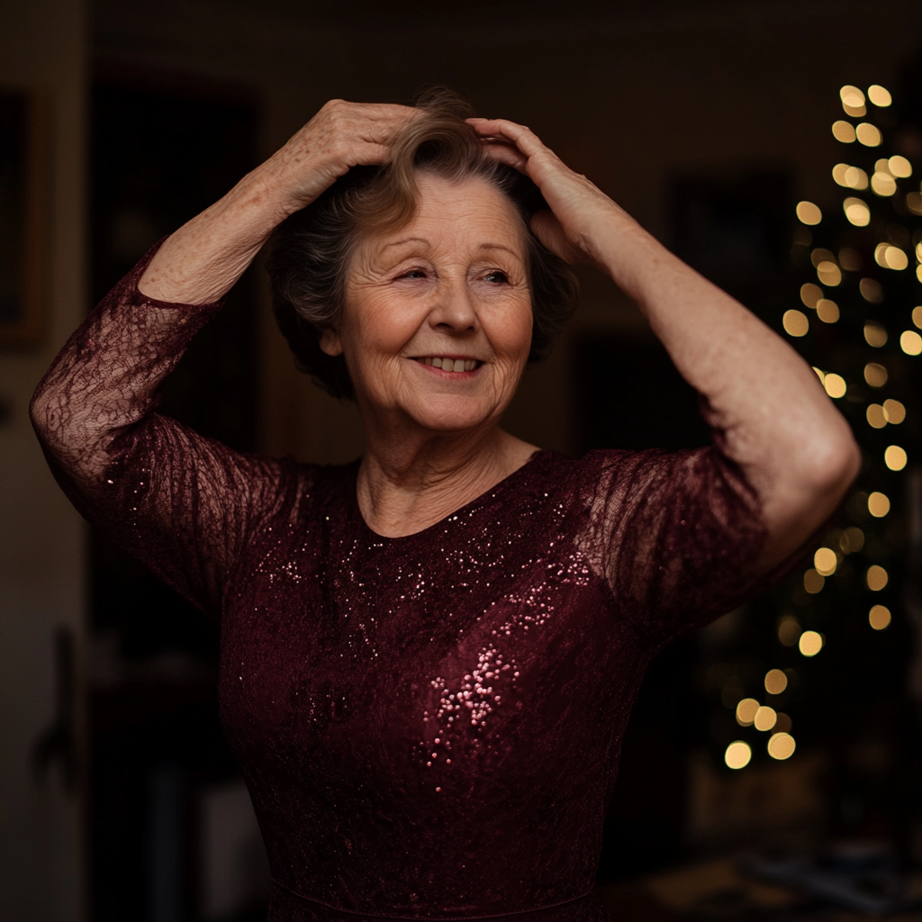 Une femme heureuse se lissant les cheveux | Source : Midjourney