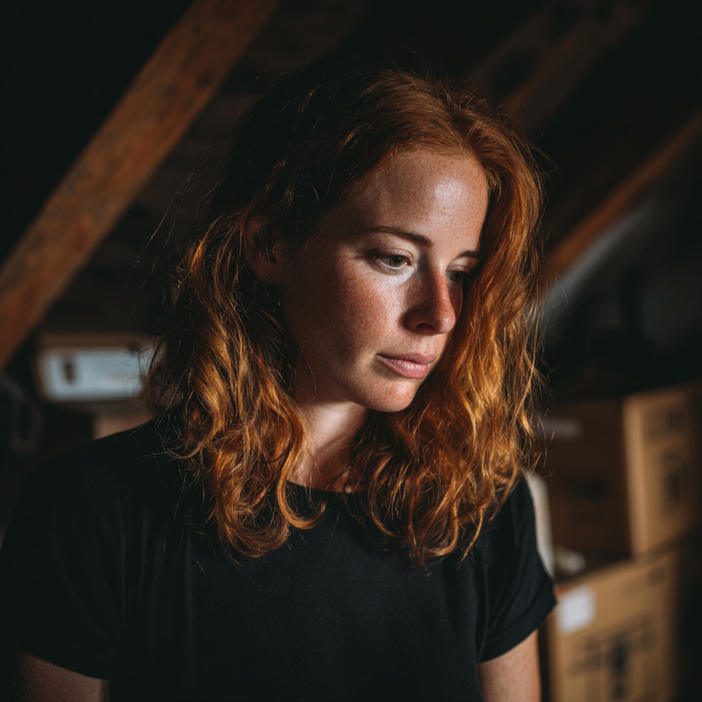 Une femme debout dans un grenier | Source : Midjourney