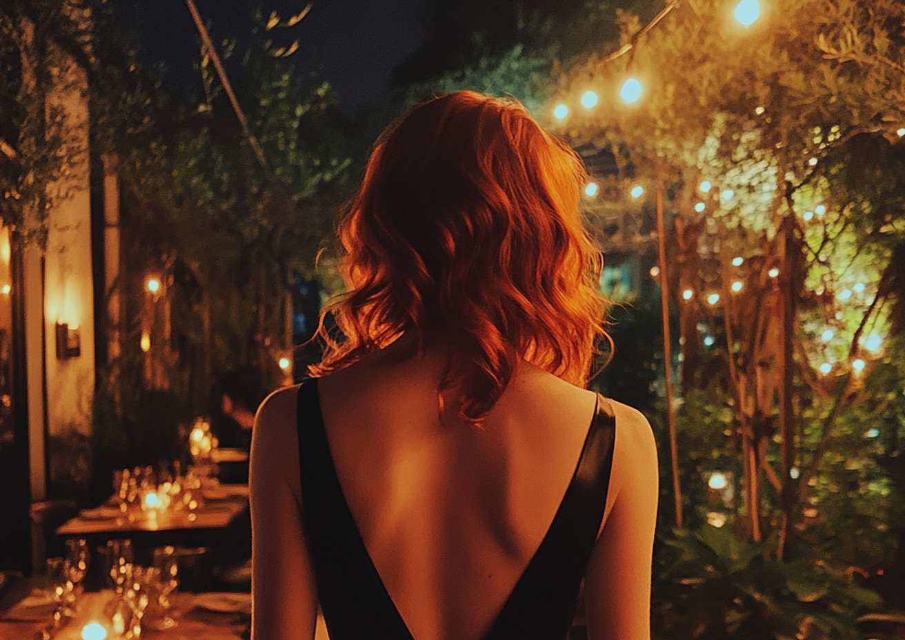 Une femme sortant d'un restaurant | Source : Midjourney