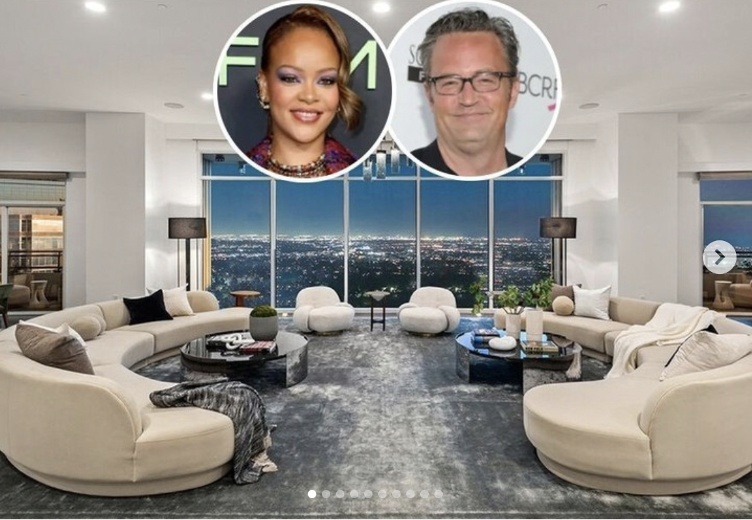 Le salon du penthouse de Rihanna à Century City qui appartenait à Matthew Perry, publié en mars 2024 | Source : instagram/robbreportrealestate.
