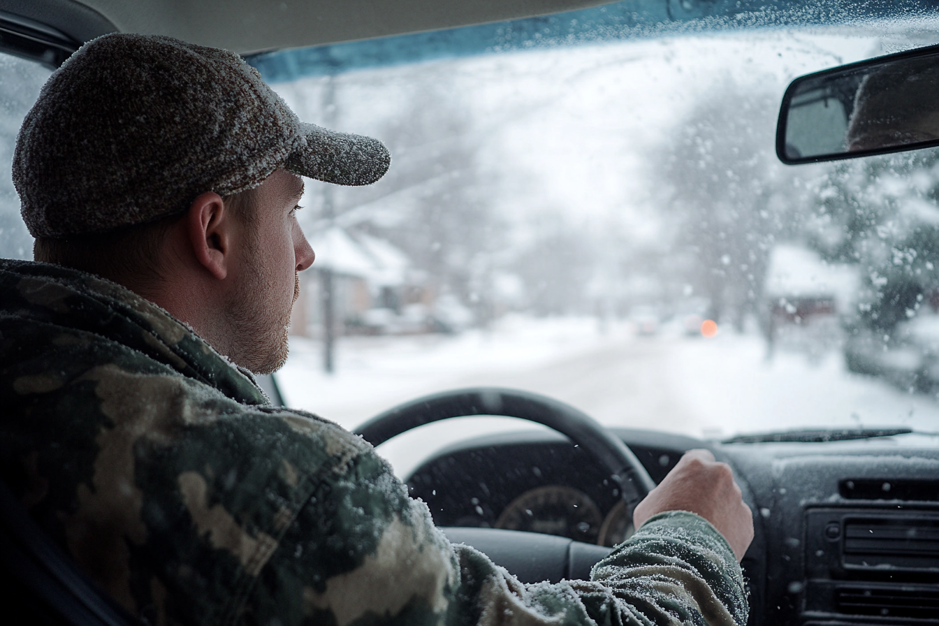 Un homme conduisant dans la neige | Source : Midjourney