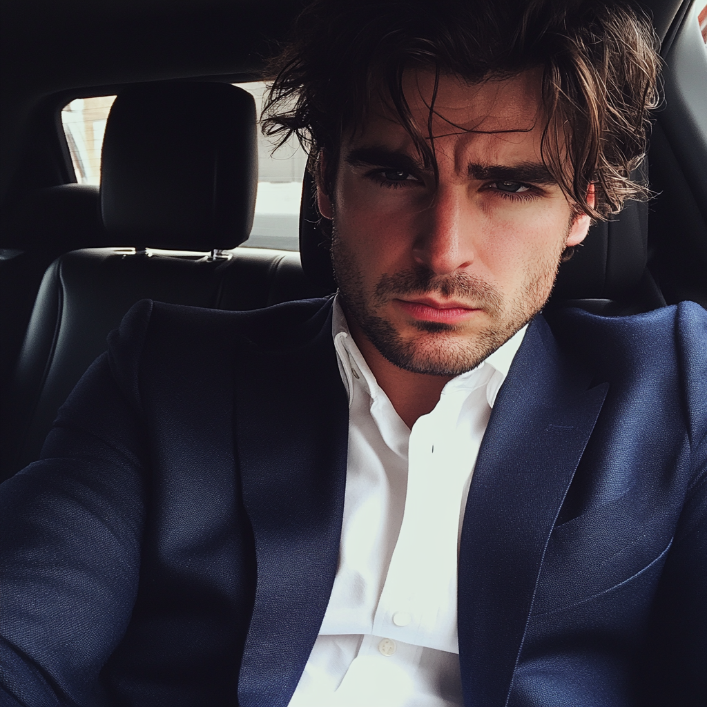 Un homme bouleversé assis dans une voiture | Source : Midjourney