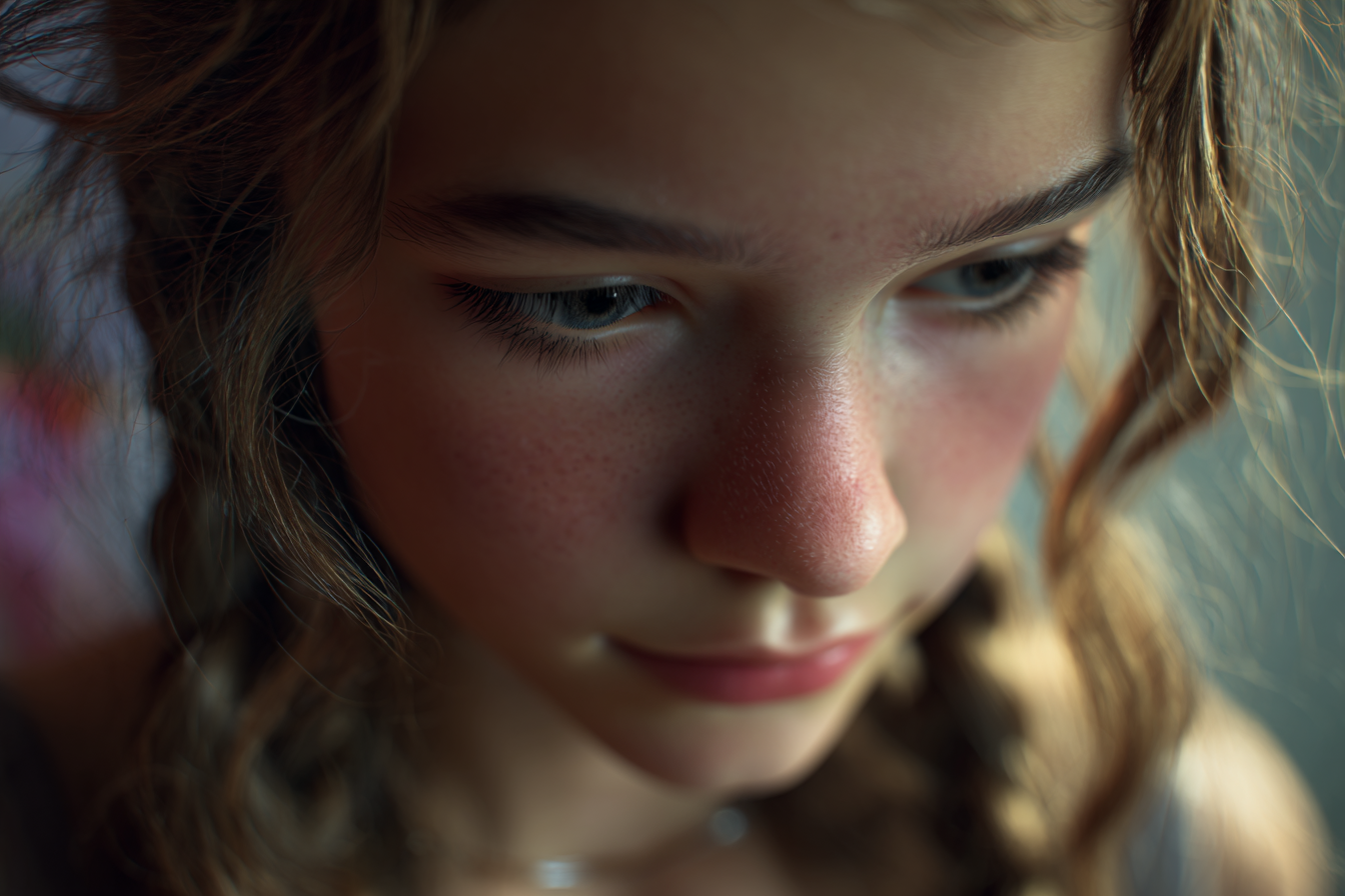 Gros plan sur le visage d'une jeune fille | Source : Midjourney