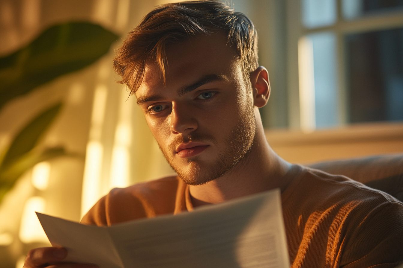 Un homme lisant une lettre | Source : Midjourney