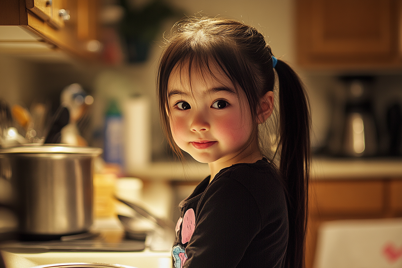 Une fille qui nettoie une cuisine | Source : Midjourney