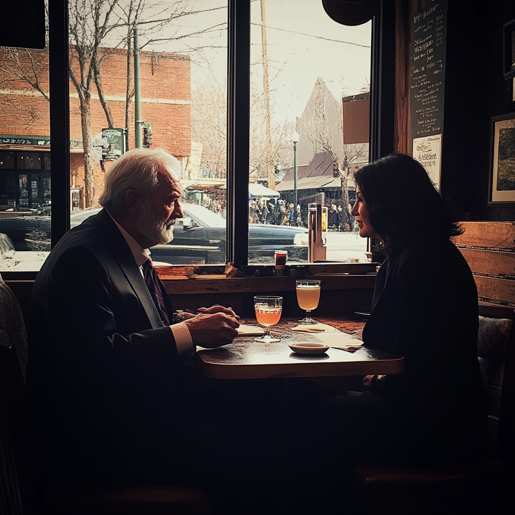 Un couple assis dans un café | Source : Midjourney