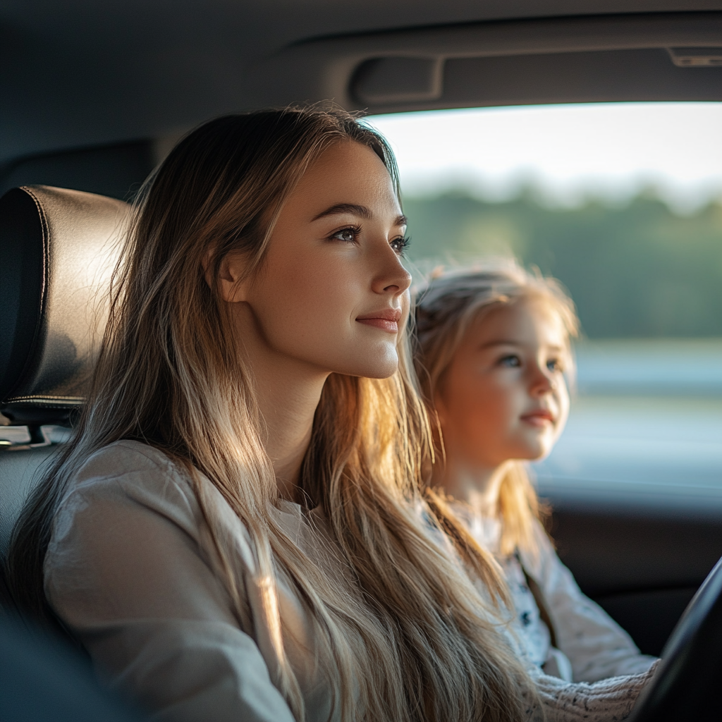 Une jeune femme et petite fille dans la voiture | Source : Midjourney