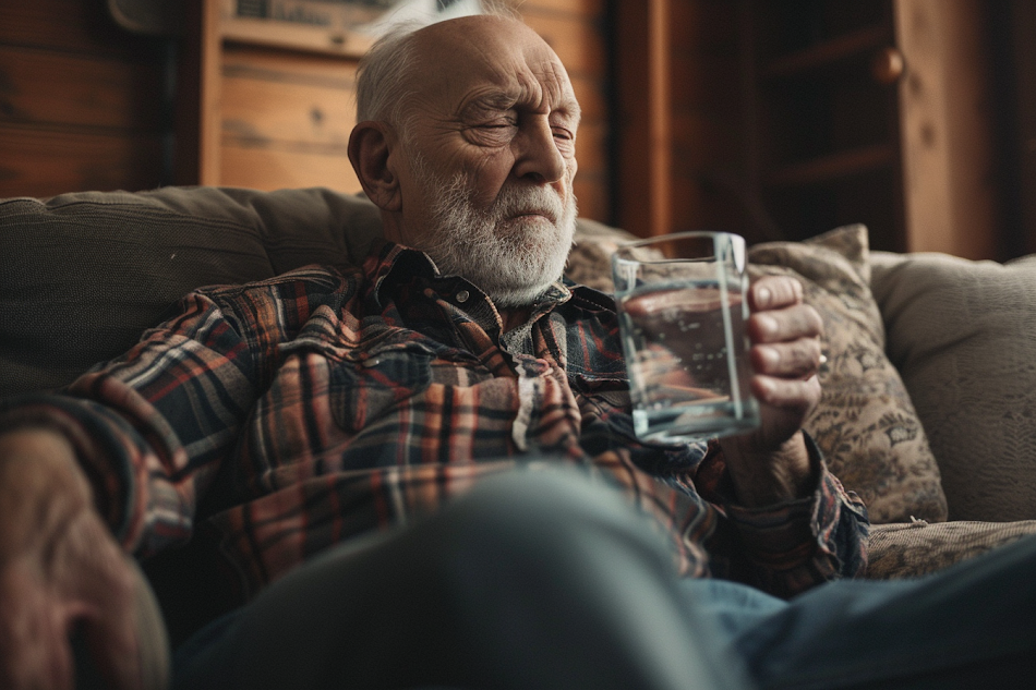 Un hombre que sostiene un vaso de agua | Fuente: A mitad del viaje