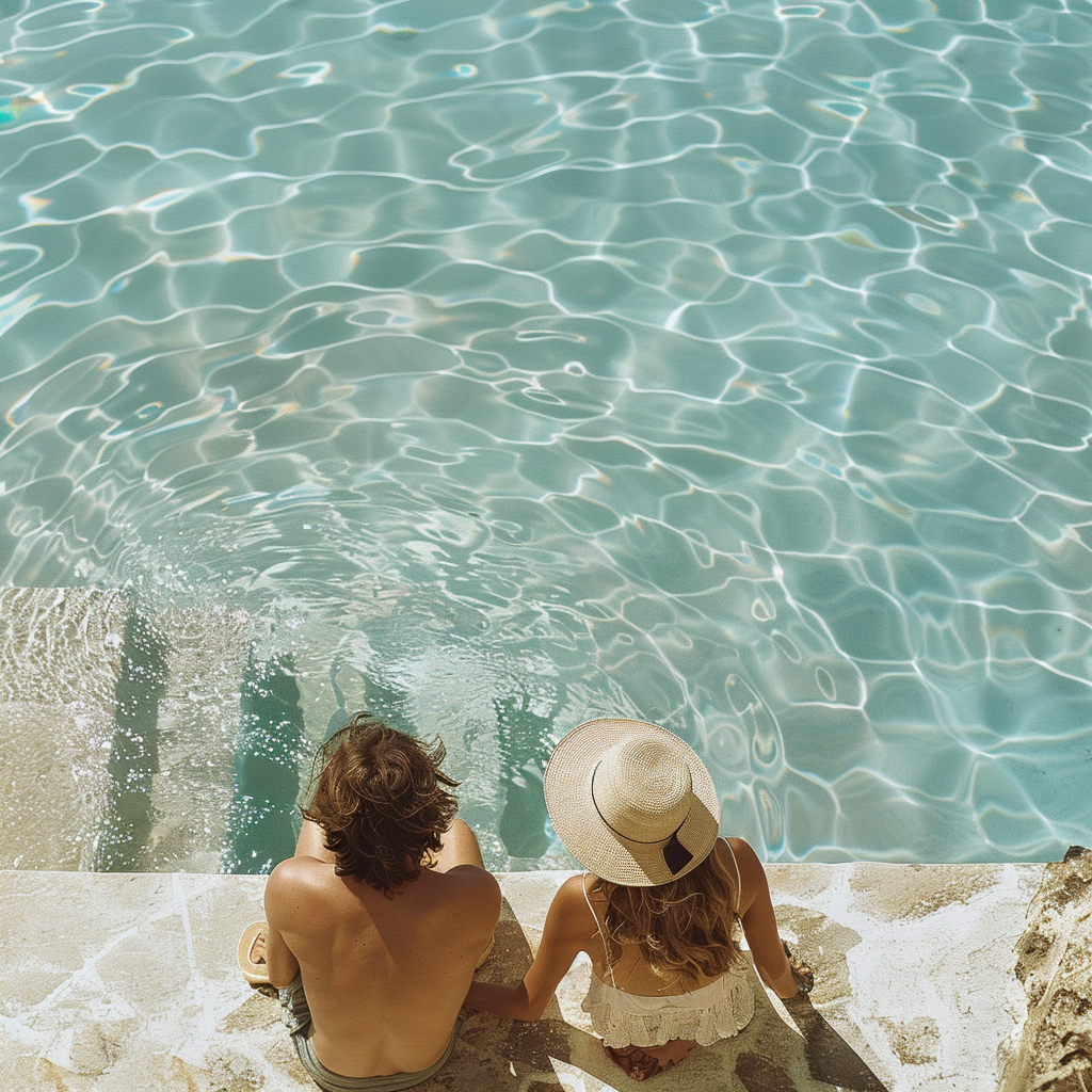 Un homme et une femme assis au bord de la piscine | Source : Midjourney