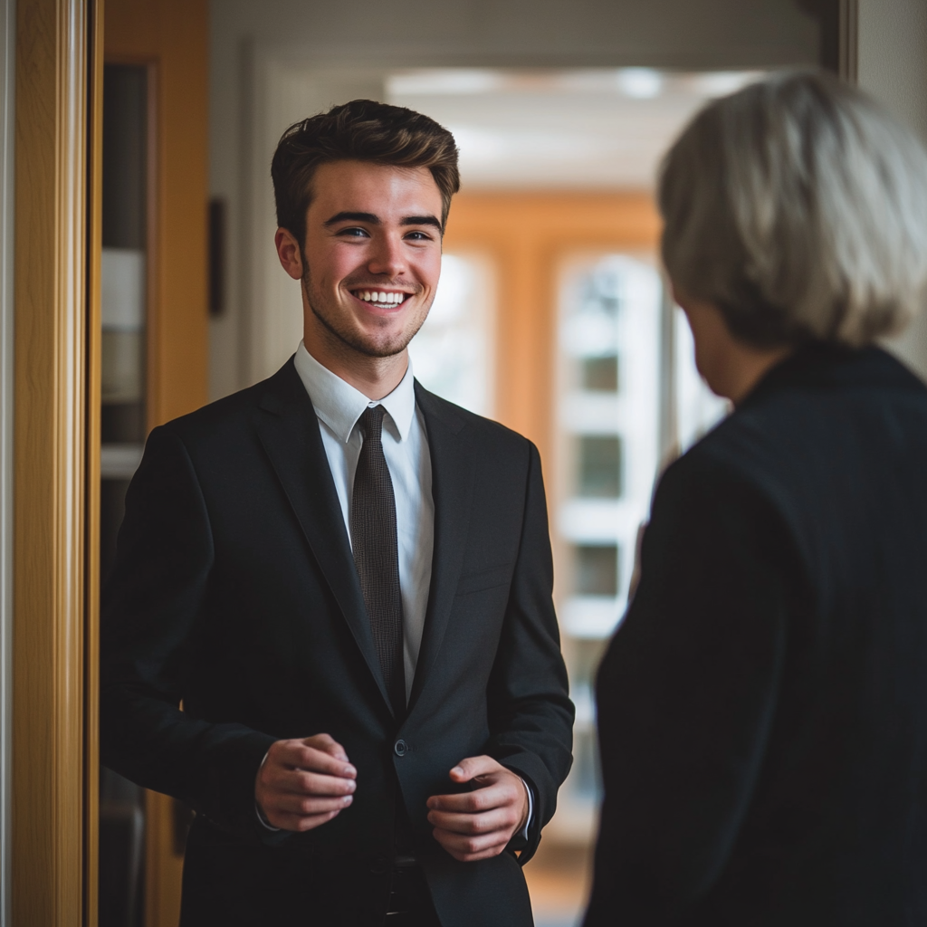 Un jeune homme s'adressant à une professeure âgée qui lui a jadis enseigné | Source : Midjourney