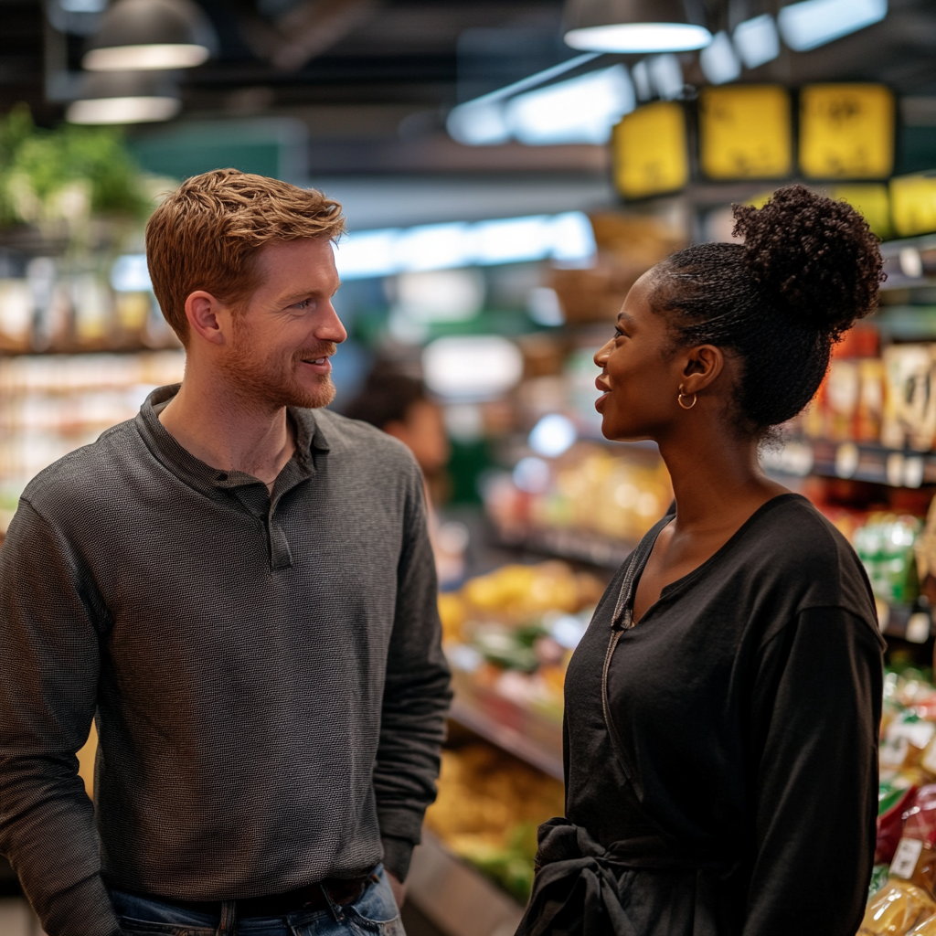 Un homme parle à une femme dans un supermarché | Source : Midjourney