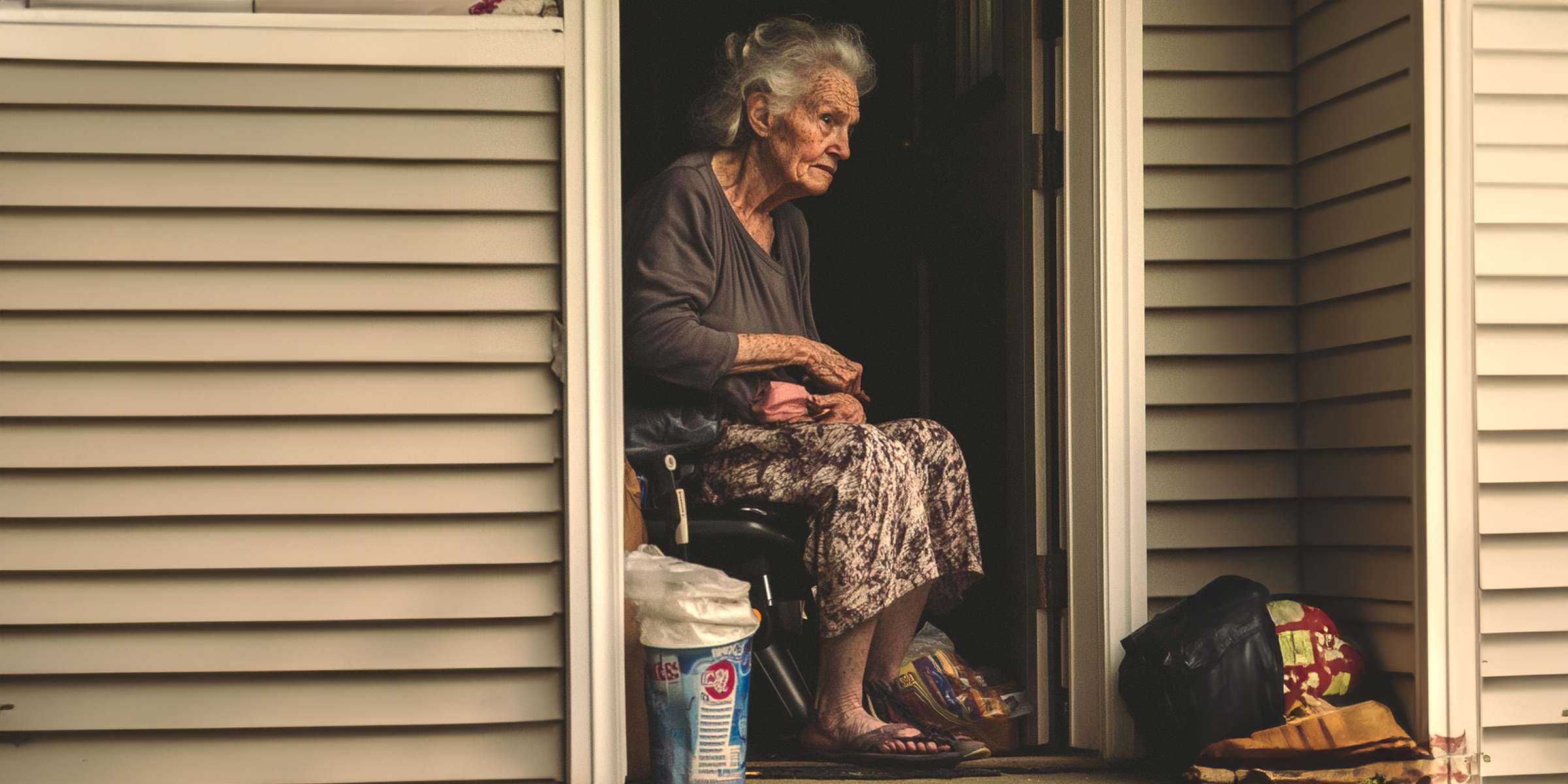 Une femme âgée assise dans l'embrasure d'une porte | Source : AmoMama