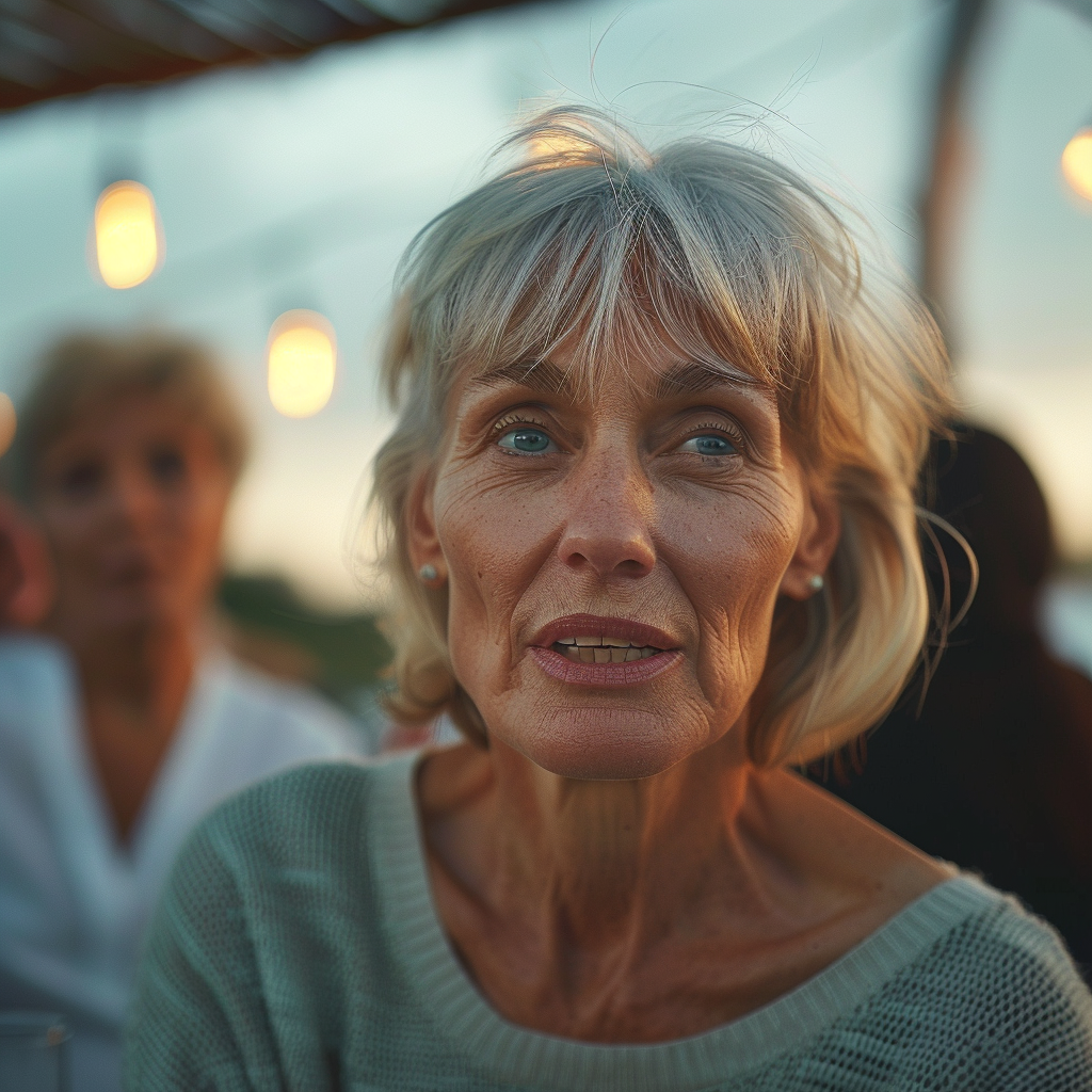 Une femme âgée discutant lors d'une soirée barbecue | Source : Midjourney