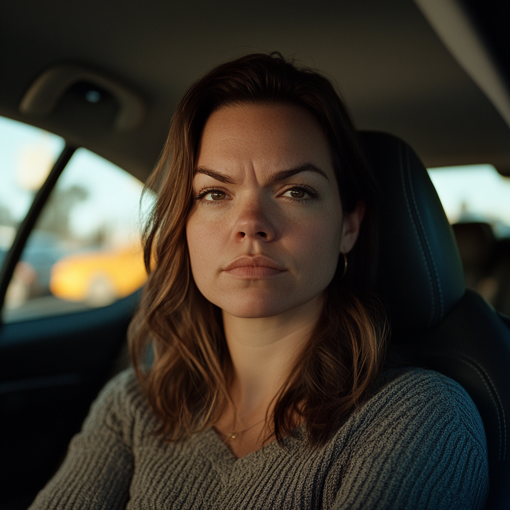 Une femme bouleversée assise dans une voiture | Source : Midjourney