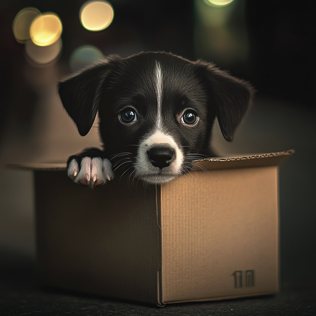 Un pauvre chiot abandonné dans une boîte en carton | Source : AmoMama