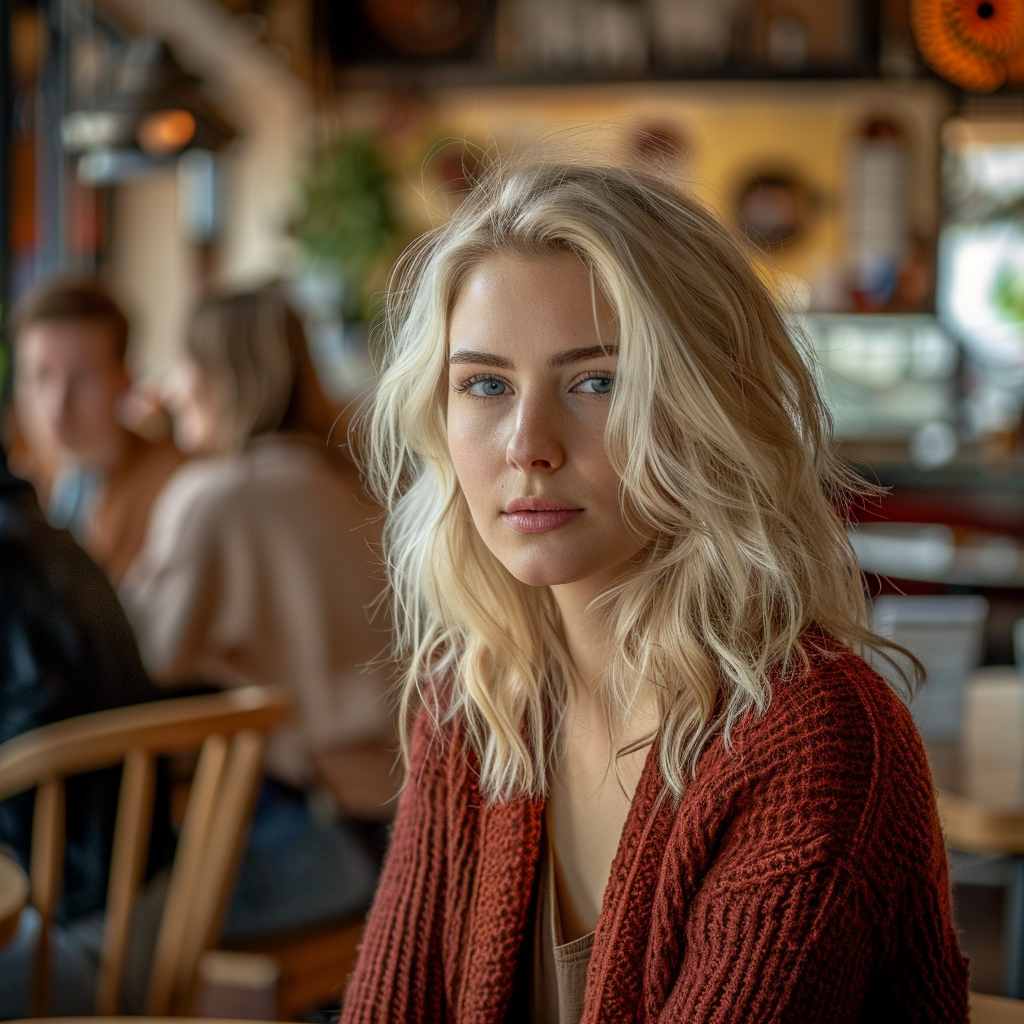 Une femme dans un café | Source : Midjourney